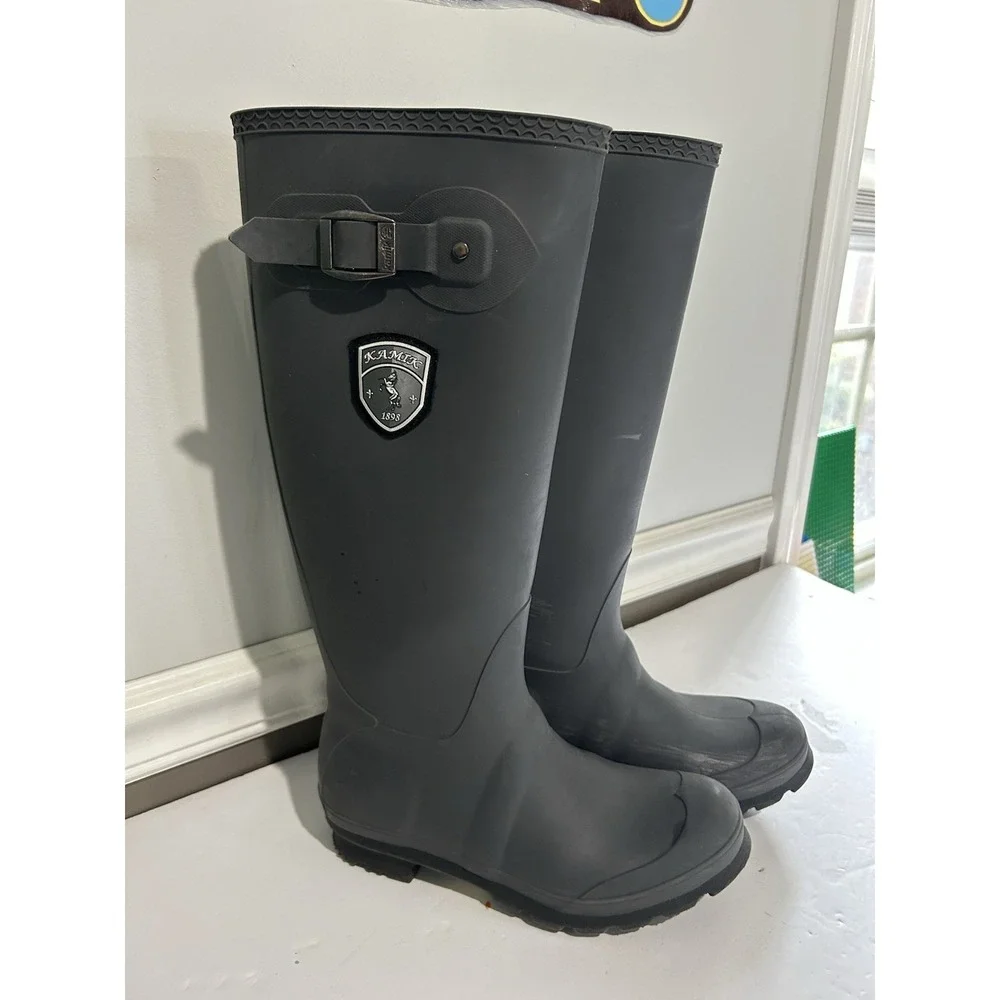 Kamik Womens Jennifer Rain Boots Charcoal Grey Rubber Tall Knee High Size 7